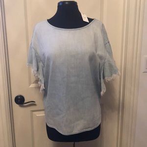 denim fringe sleeve top